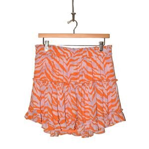 ADRIENNE NEW $67 Tiger Print Ruffle Mini Skirt Orange/Purple Large